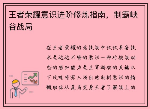 王者荣耀意识进阶修炼指南，制霸峡谷战局