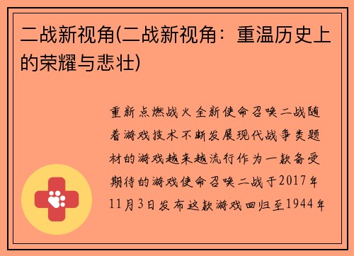 二战新视角(二战新视角：重温历史上的荣耀与悲壮)